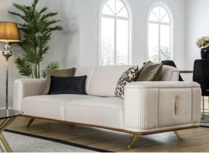 Modernes Sofa 3 Sitzer Polstersofa weiß Textill Sitz Design Couch Sofas Stoff